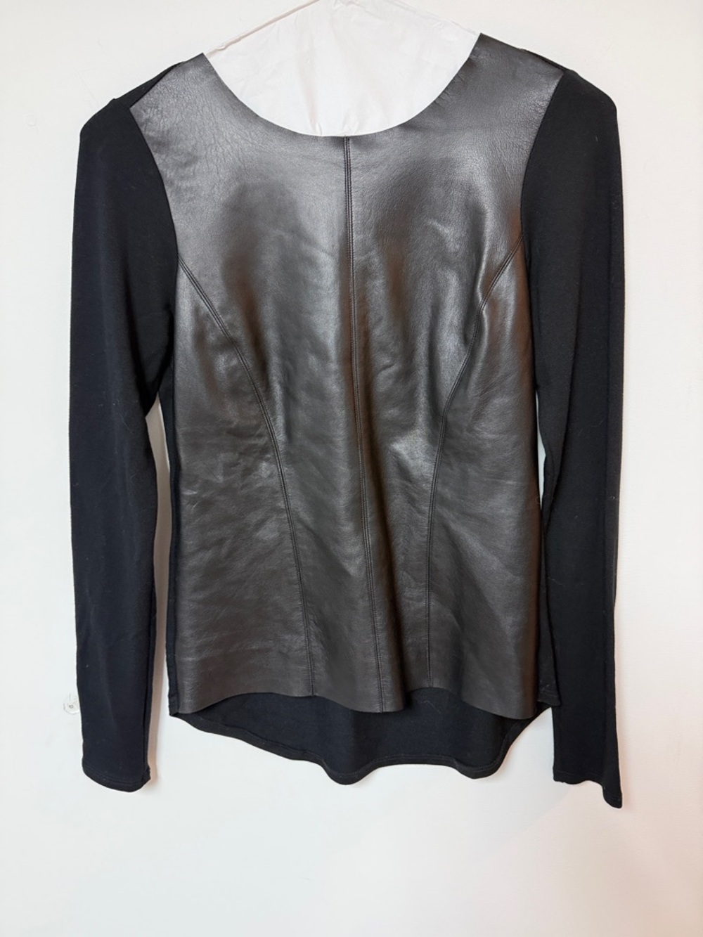 Michael Stars Black real Leather-Front Long Sleeve Top